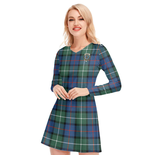 Davidson of Tulloch Tartan Crest V-neck Long Sleeve Dress