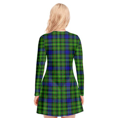 Rollo Modern Tartan Crest V-neck Long Sleeve Dress