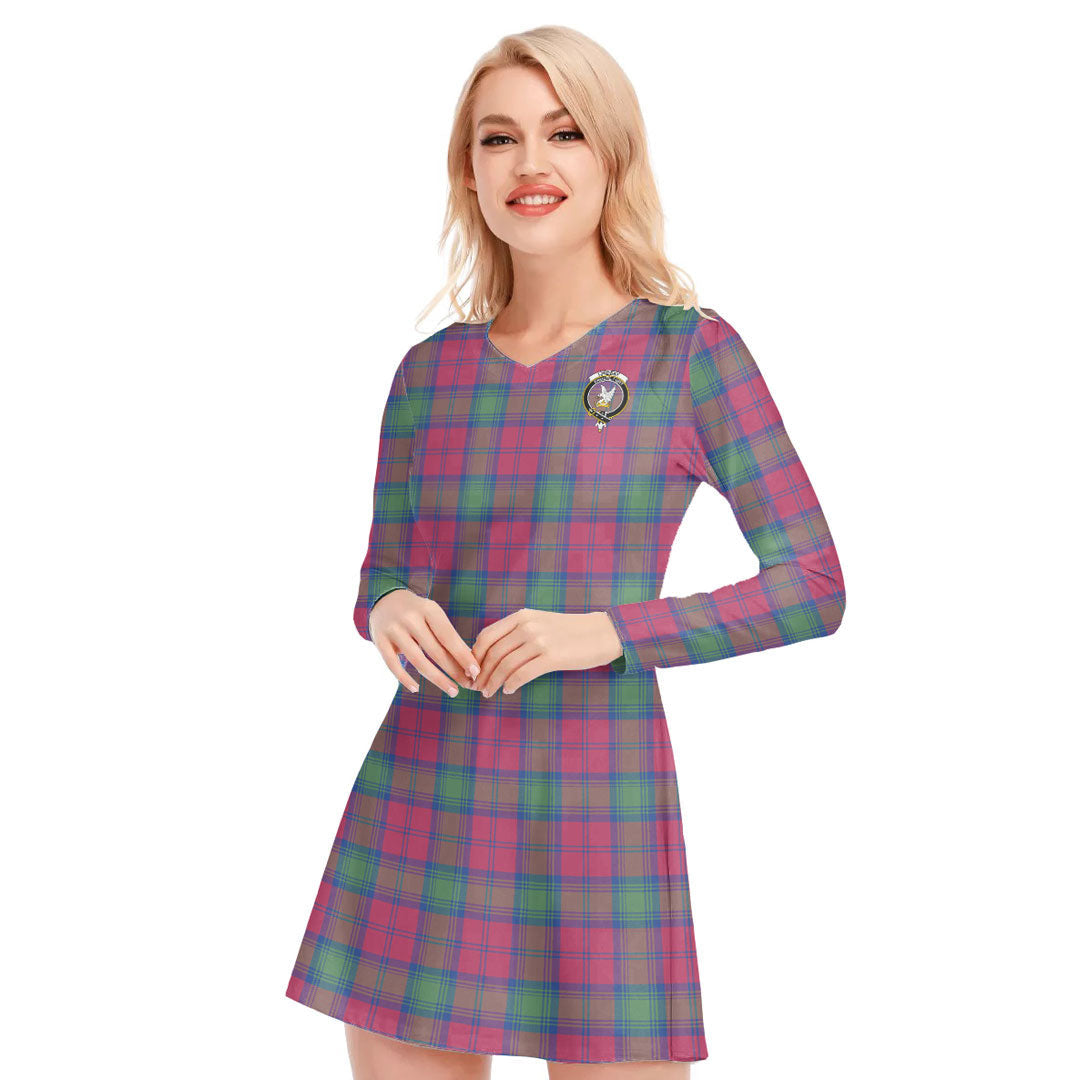 Lindsay Ancient Tartan Crest V-neck Long Sleeve Dress