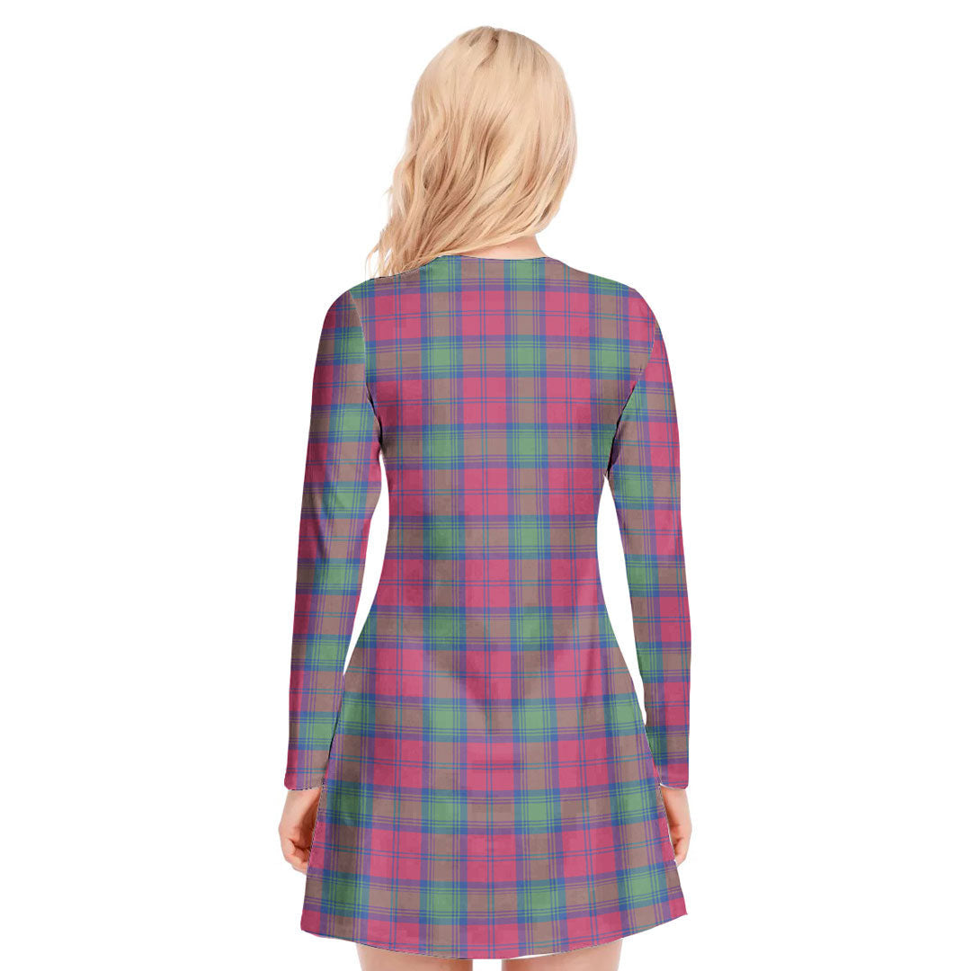 Lindsay Ancient Tartan Crest V-neck Long Sleeve Dress