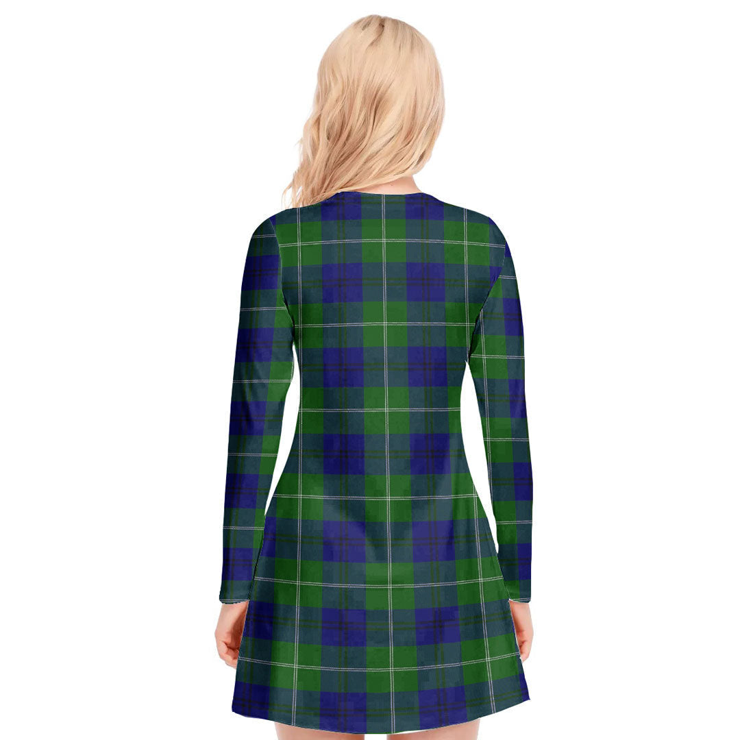 Oliphant Modern Tartan Plaid V-neck Long Sleeve Dress