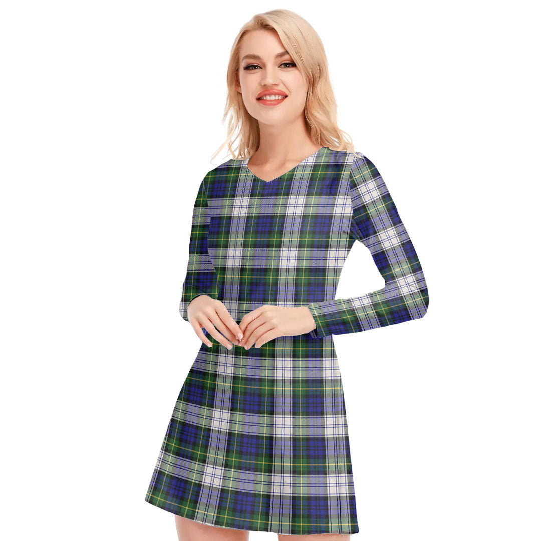 Gordon Dress Modern Tartan Plaid V-neck Long Sleeve Dress