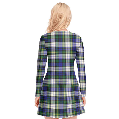 Gordon Dress Modern Tartan Plaid V-neck Long Sleeve Dress