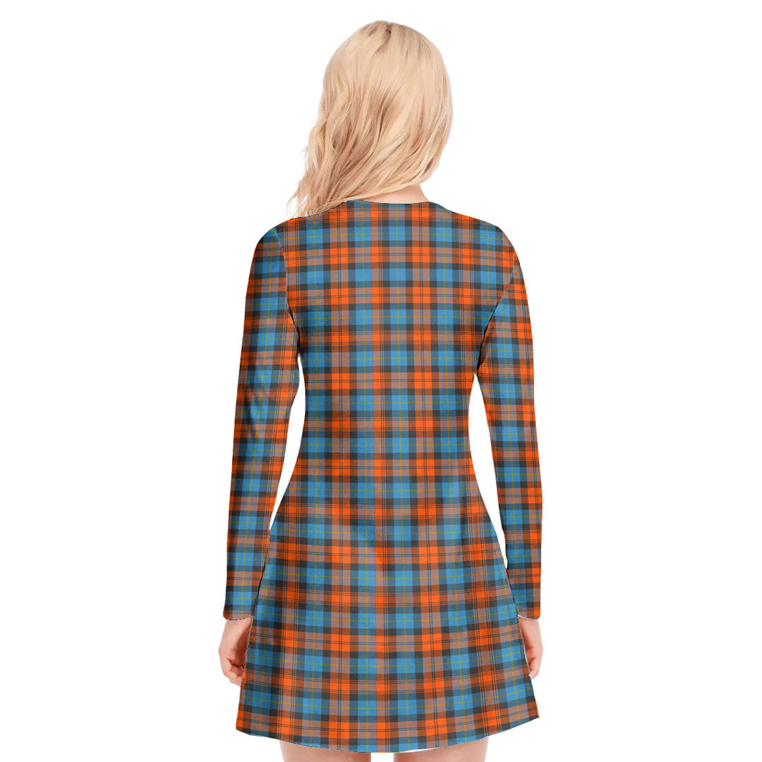 MacLachlan Ancient Tartan Crest V-neck Long Sleeve Dress