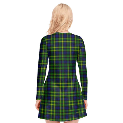 Campbell of Breadalbane Modern Tartan Crest V-neck Long Sleeve Dress