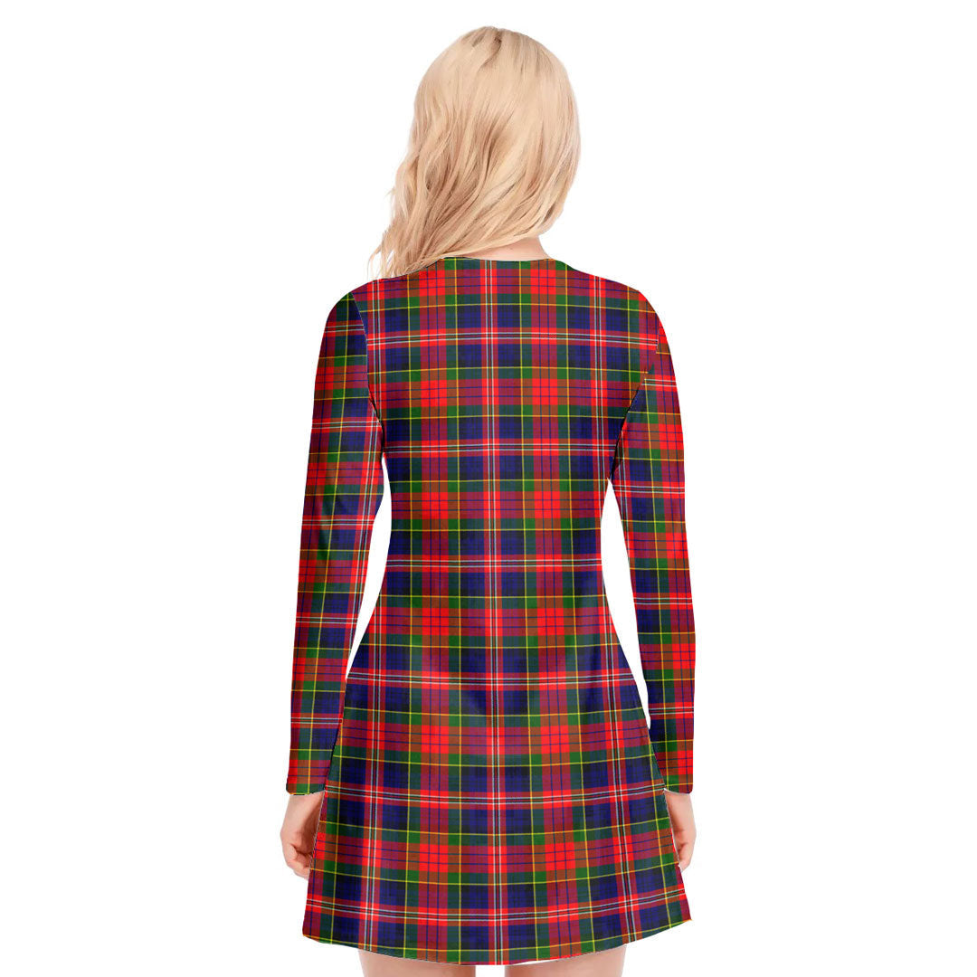 MacPherson Modern Tartan Crest V-neck Long Sleeve Dress