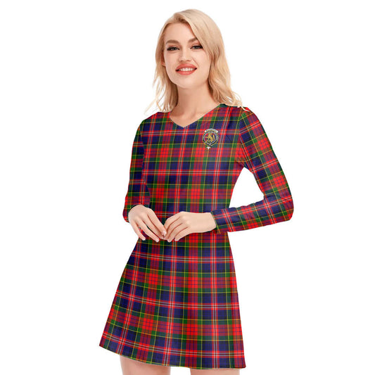 MacPherson Modern Tartan Crest V-neck Long Sleeve Dress