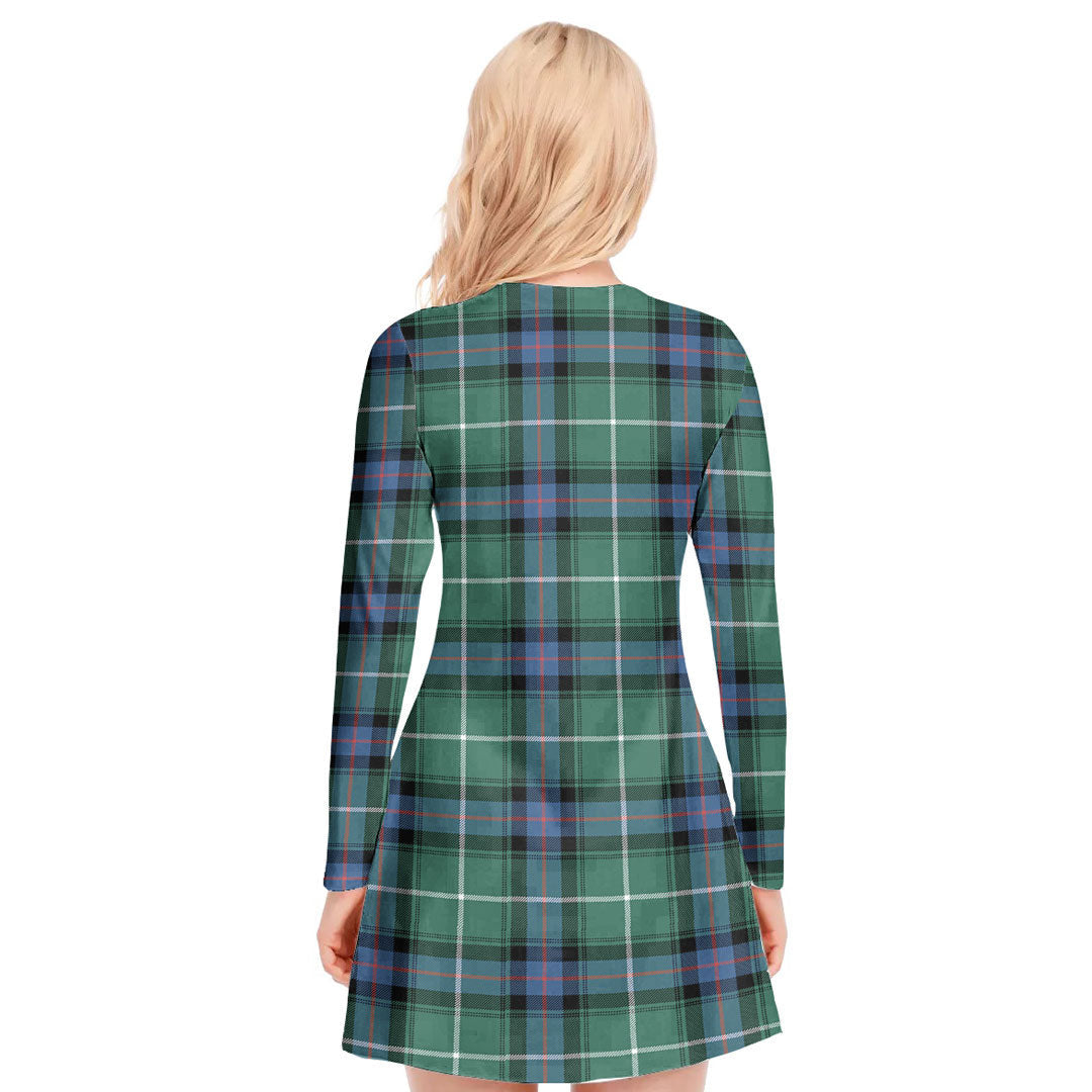 MacDonald of the Isles Hunting Ancient Tartan Plaid V-neck Long Sleeve Dress