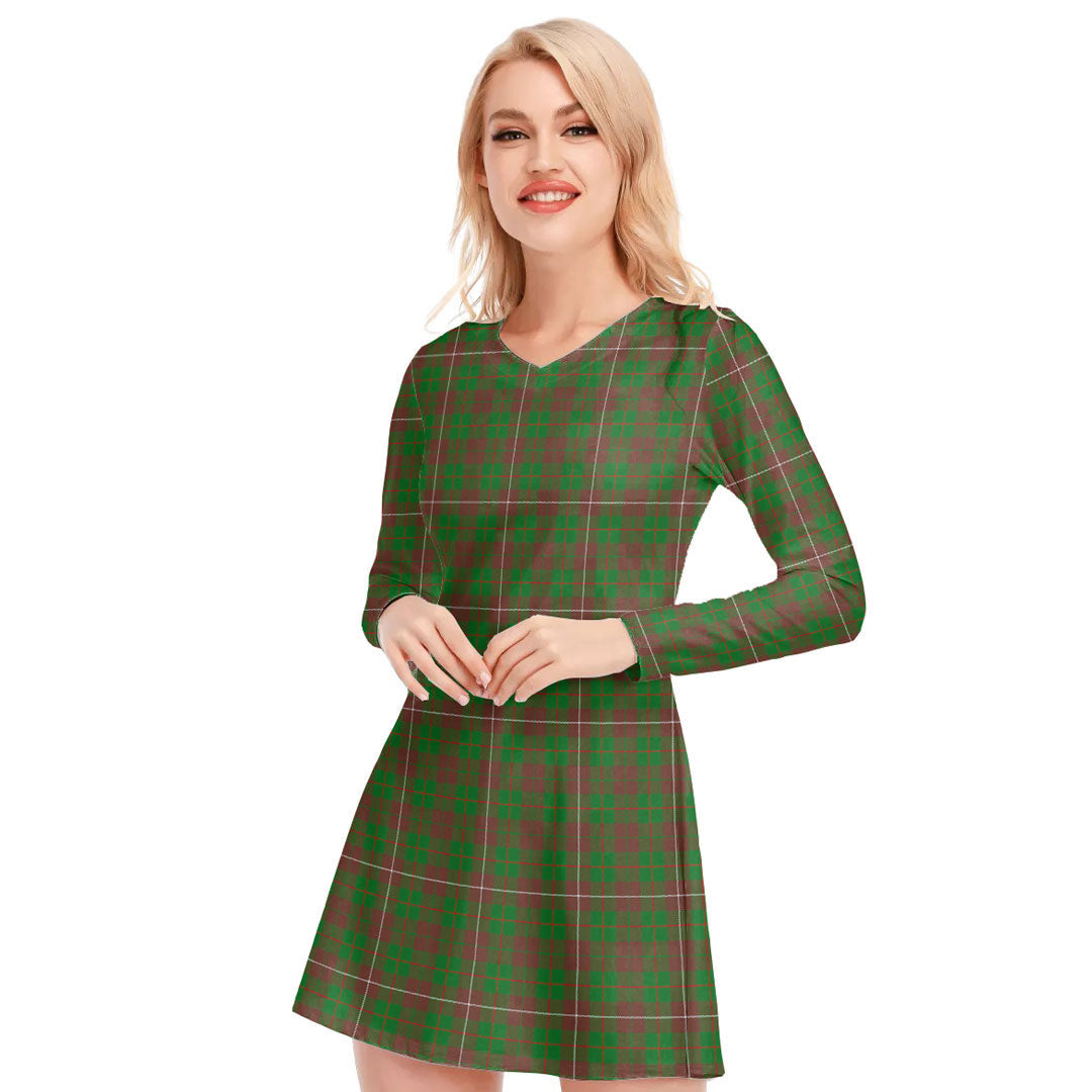 MacKinnon Hunting Modern Tartan Plaid V-neck Long Sleeve Dress