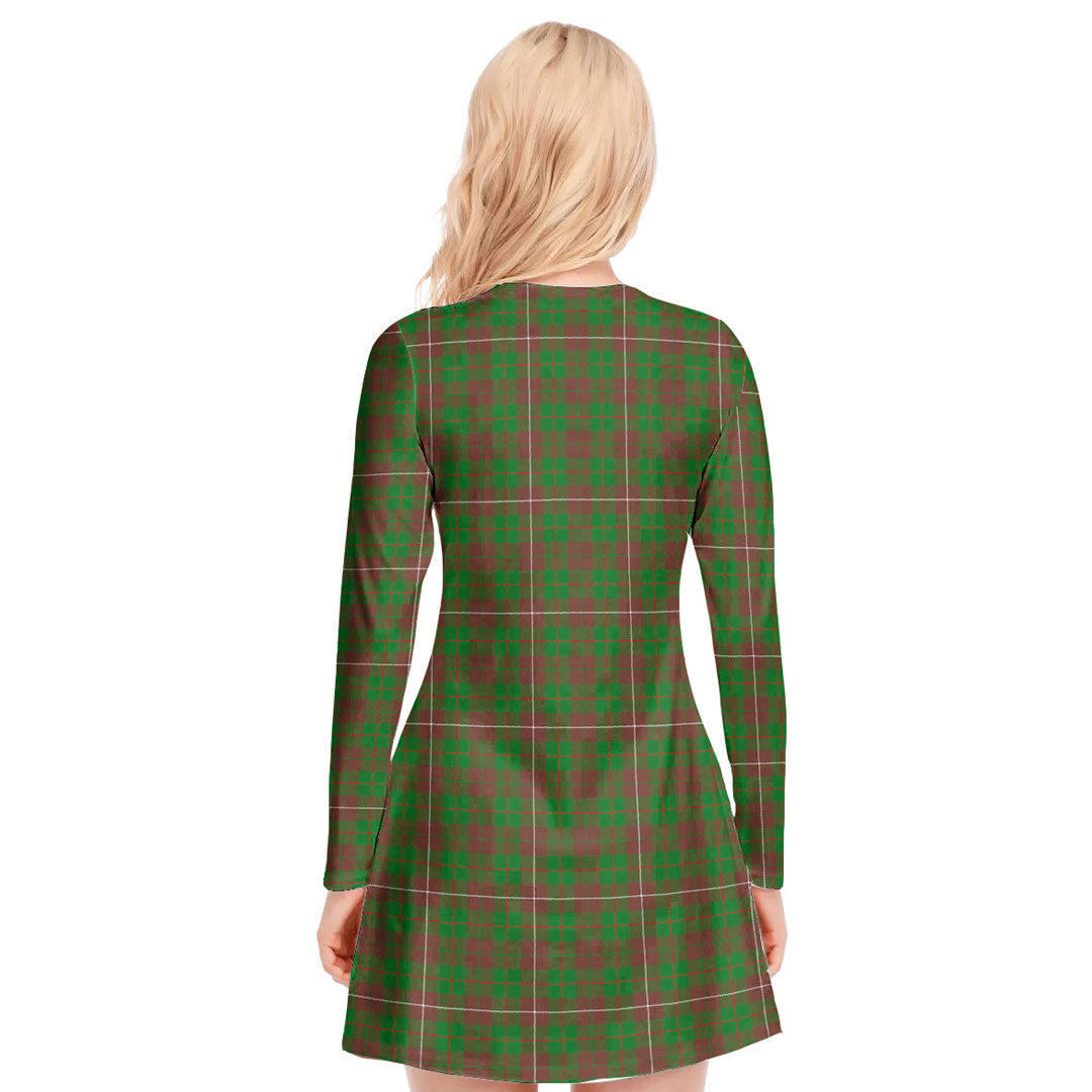 MacKinnon Hunting Modern Tartan Plaid V-neck Long Sleeve Dress