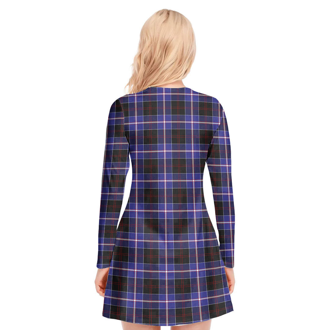 Dunlop Modern Tartan Crest V-neck Long Sleeve Dress