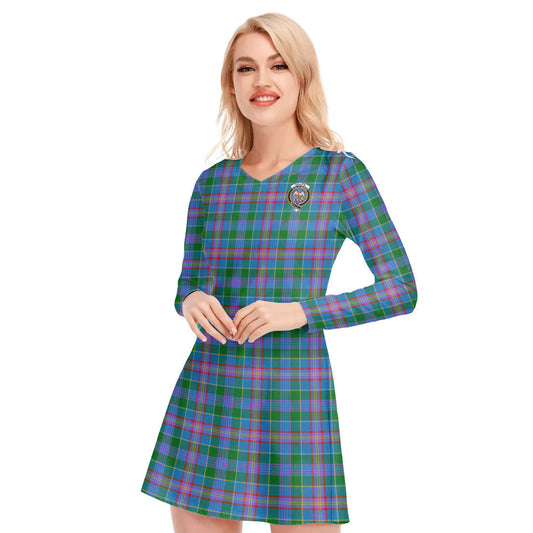 Ralston Tartan Crest V-neck Long Sleeve Dress