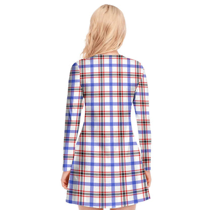 Boswell Modern Tartan Plaid V-neck Long Sleeve Dress