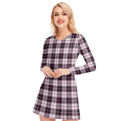 MacPherson Hunting Modern Tartan Plaid V-neck Long Sleeve Dress