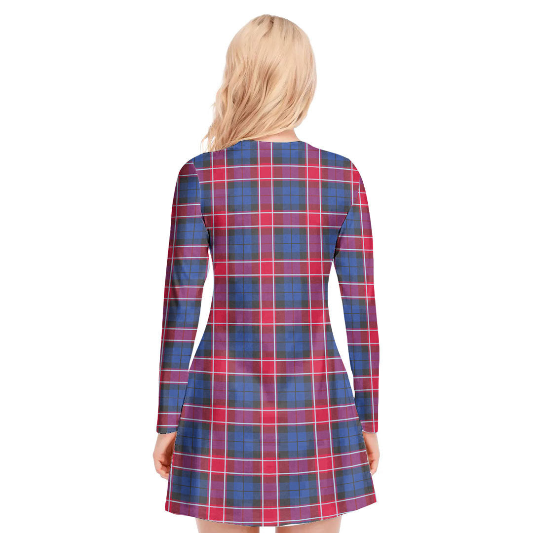 Graham of Menteith Red Tartan Crest V-neck Long Sleeve Dress