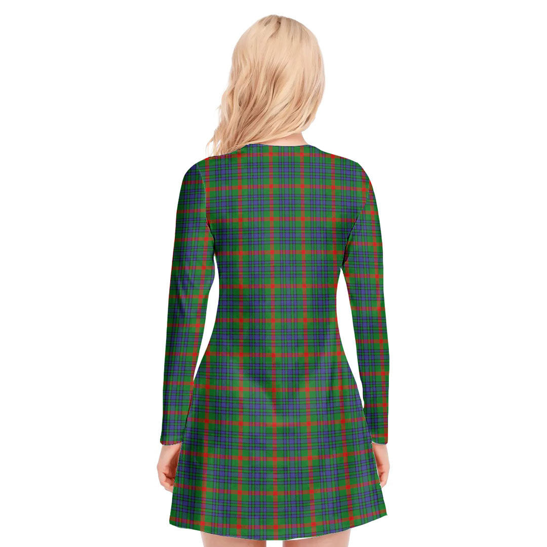Aiton Tartan Crest V-neck Long Sleeve Dress