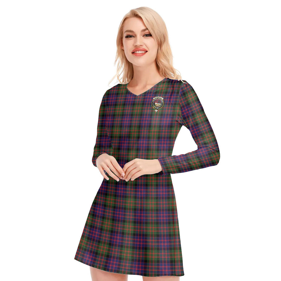 MacDonald Modern Tartan Crest V-neck Long Sleeve Dress