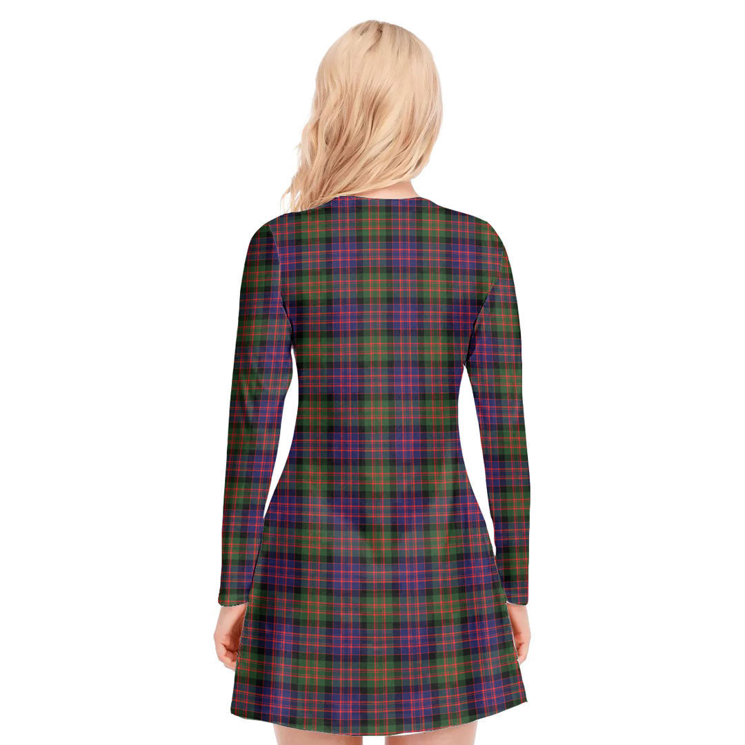 MacDonald Modern Tartan Crest V-neck Long Sleeve Dress