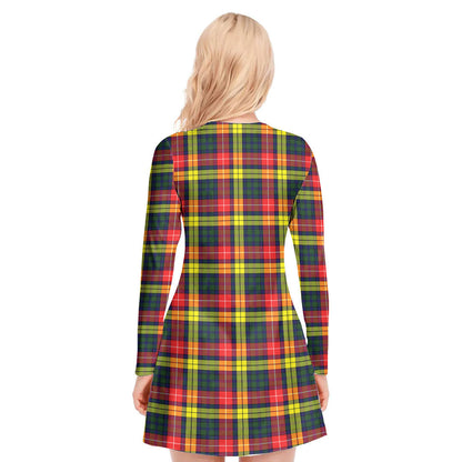 Buchanan Modern Tartan Crest V-neck Long Sleeve Dress