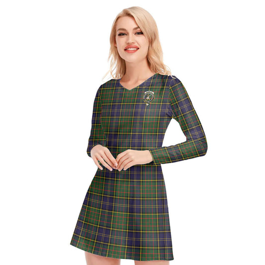 MacMillan Hunting Modern Tartan Crest V-neck Long Sleeve Dress