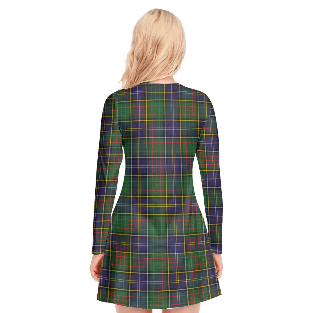 MacMillan Hunting Modern Tartan Crest V-neck Long Sleeve Dress