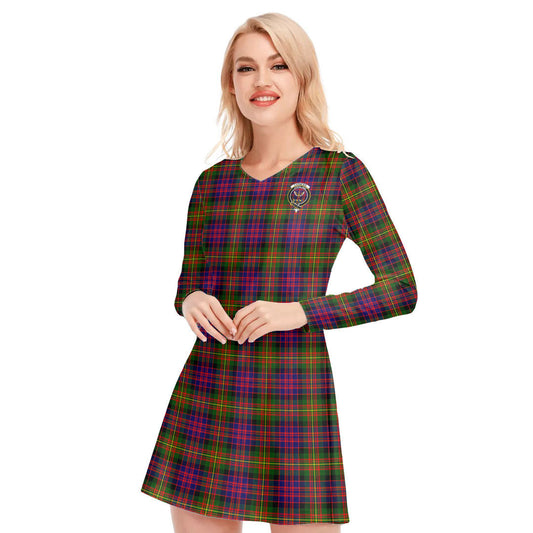 Carnegie Modern Tartan Crest V-neck Long Sleeve Dress