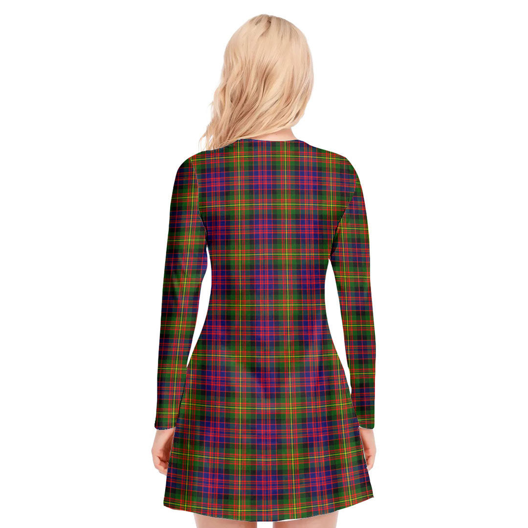 Carnegie Modern Tartan Crest V-neck Long Sleeve Dress