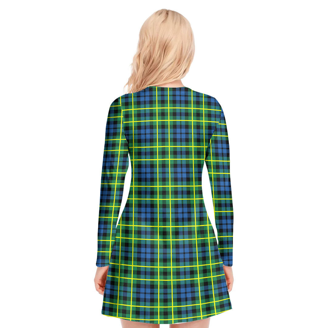 Campbell of Breadalbane Ancient Tartan Crest V-neck Long Sleeve Dress