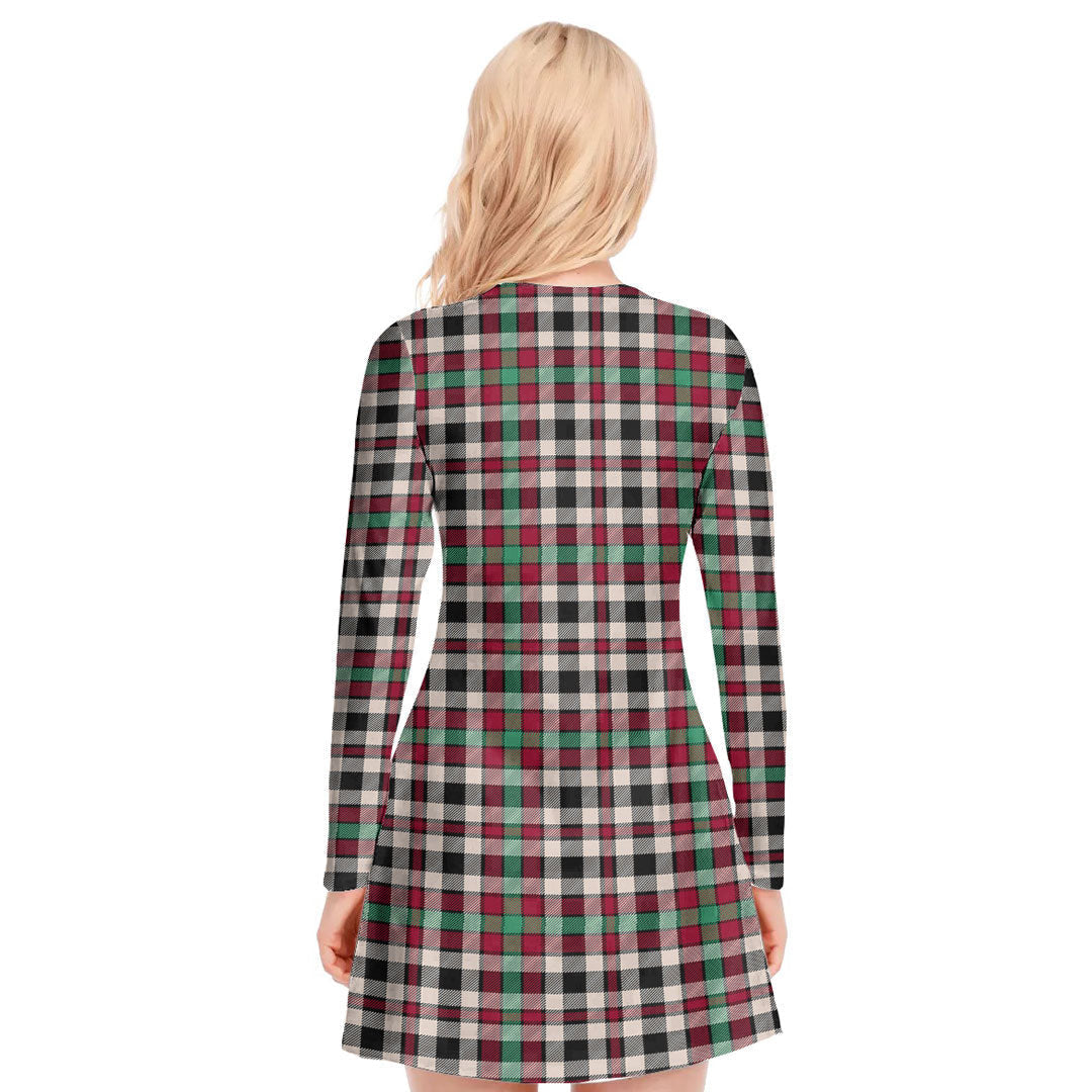 Borthwick Dress Ancient Tartan Plaid V-neck Long Sleeve Dress