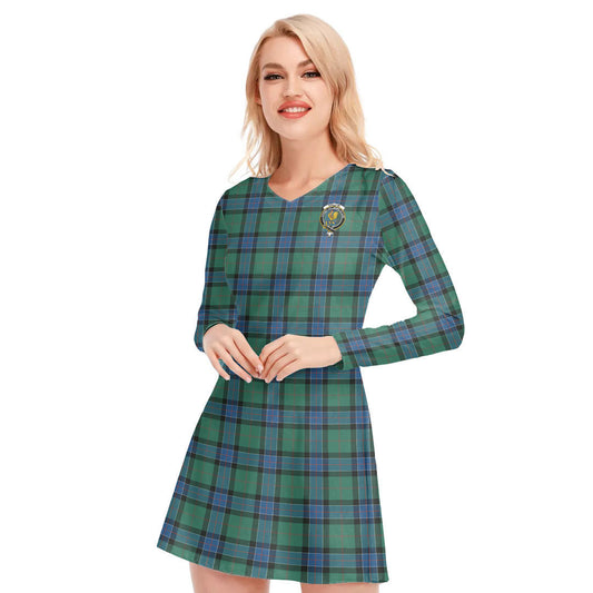 Sinclair Hunting Ancient Tartan Crest V-neck Long Sleeve Dress