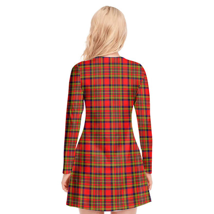 Hepburn Tartan Crest V-neck Long Sleeve Dress