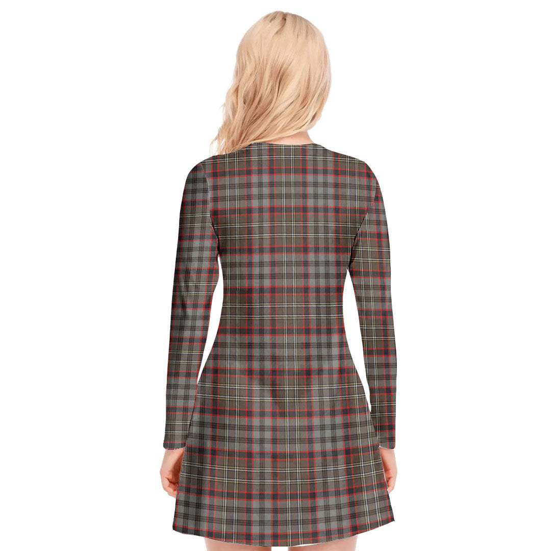 Nicolson Hunting Weathered Tartan Plaid V-neck Long Sleeve Dress