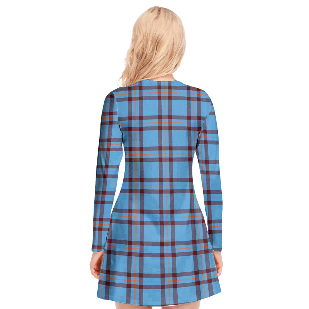 Elliot Ancient Tartan Plaid V-neck Long Sleeve Dress