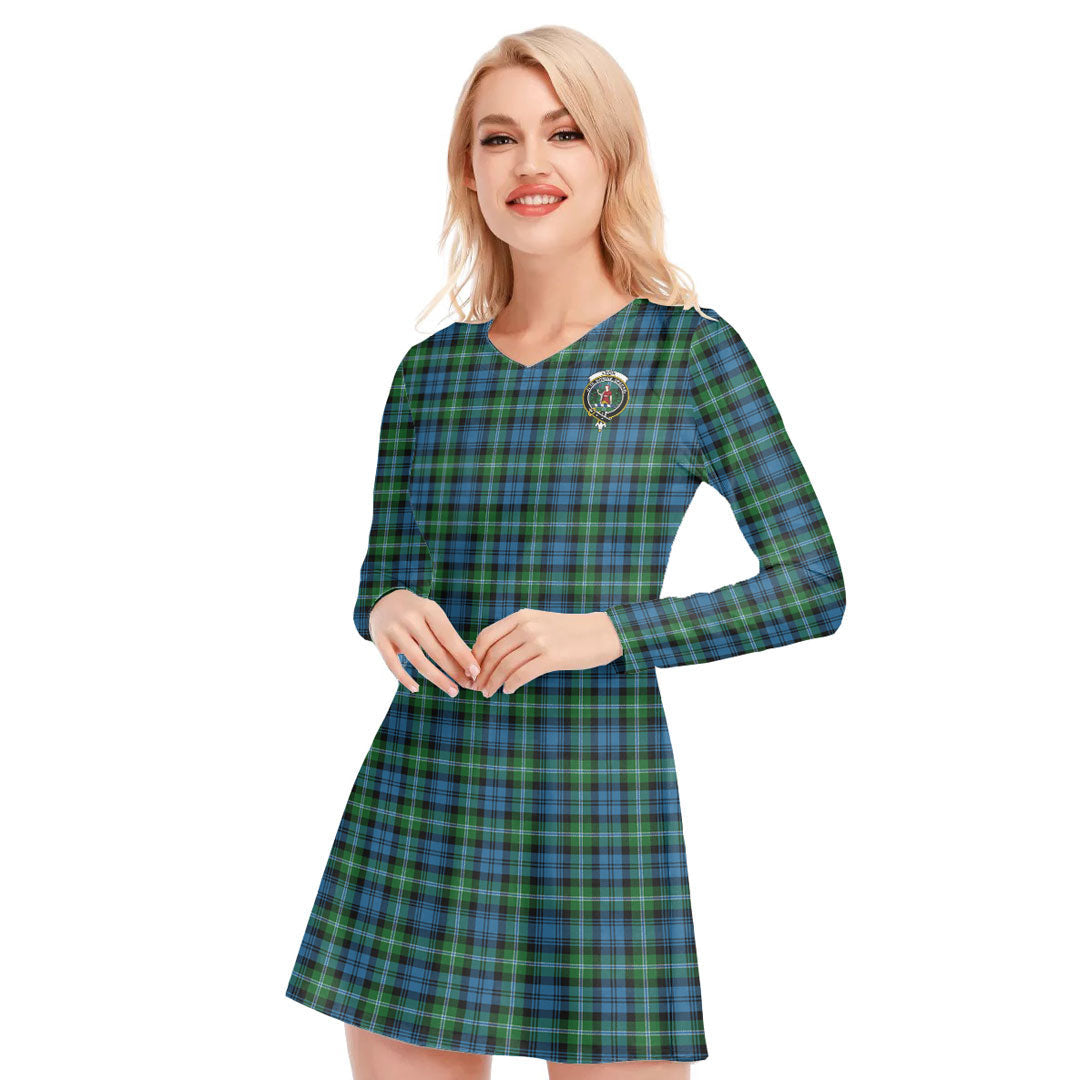 Lyon Tartan Plaid Tartan Crest V-neck Long Sleeve Dress