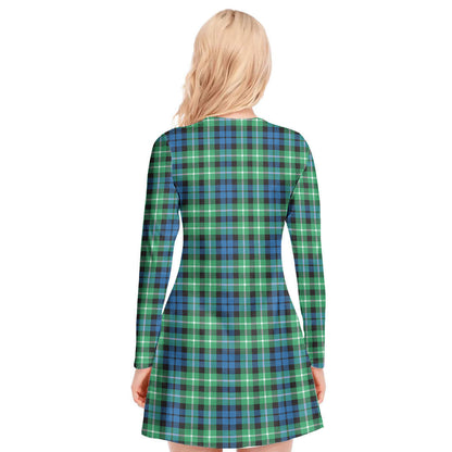 Graham of Montrose Ancient Tartan Plaid V-neck Long Sleeve Dress