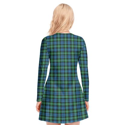 Lyon Tartan Plaid Tartan Crest V-neck Long Sleeve Dress