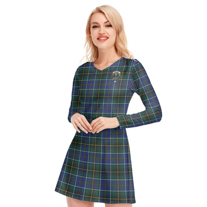 MacInnes Modern Tartan Crest V-neck Long Sleeve Dress