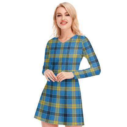 Laing Tartan Plaid V-neck Long Sleeve Dress