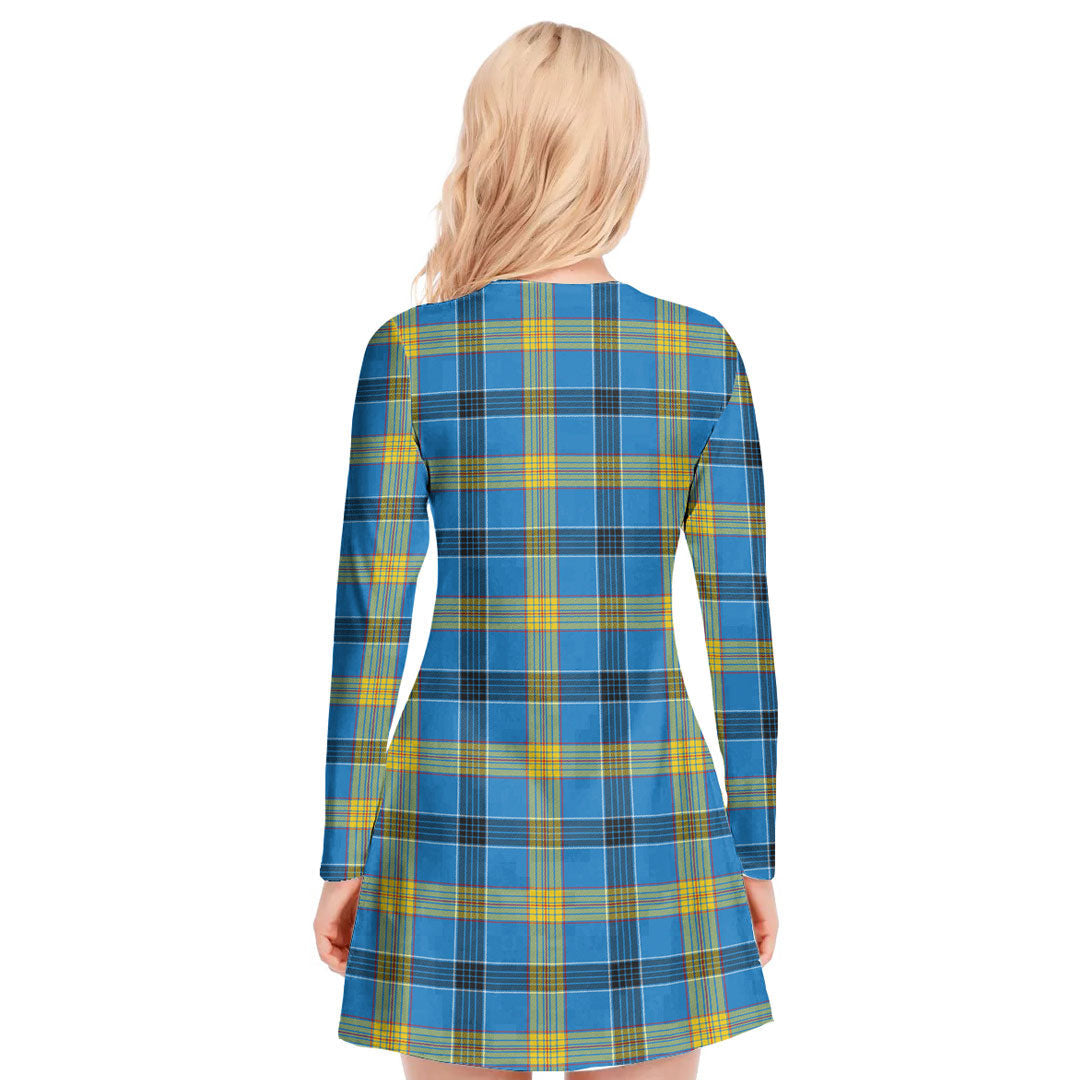 Laing Tartan Plaid V-neck Long Sleeve Dress