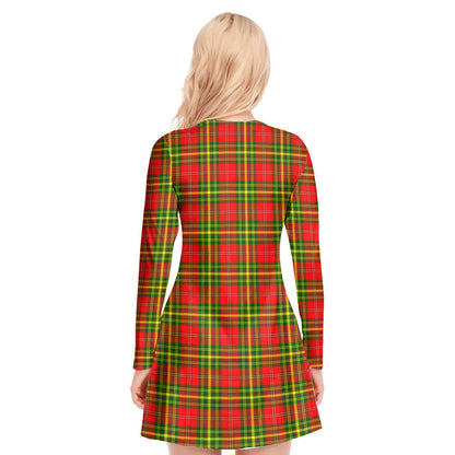 Leask Tartan Crest V-neck Long Sleeve Dress