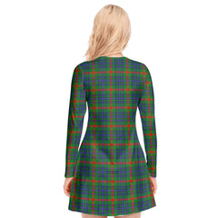 Aiton Tartan Plaid V-neck Long Sleeve Dress