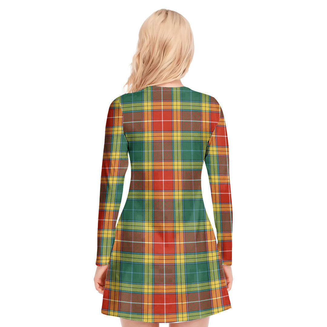 Buchanan Old Sett Tartan Crest V-neck Long Sleeve Dress