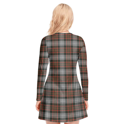 MacRae Hunting Weathered Tartan Crest V-neck Long Sleeve Dress