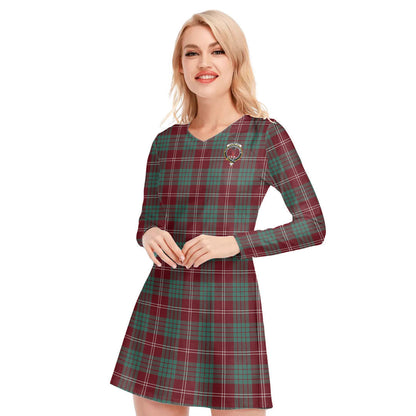 Crawford Modern Tartan Crest V-neck Long Sleeve Dress