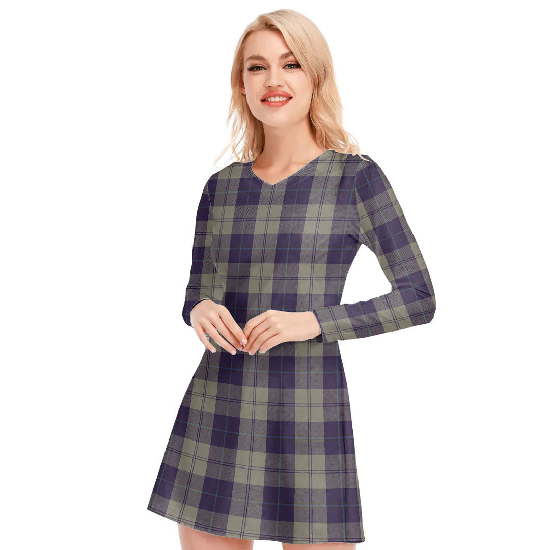 Cunningham Dress Blue Dancers Tartan Plaid V-neck Long Sleeve Dress