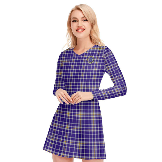 Ochterlony Tartan Crest V-neck Long Sleeve Dress