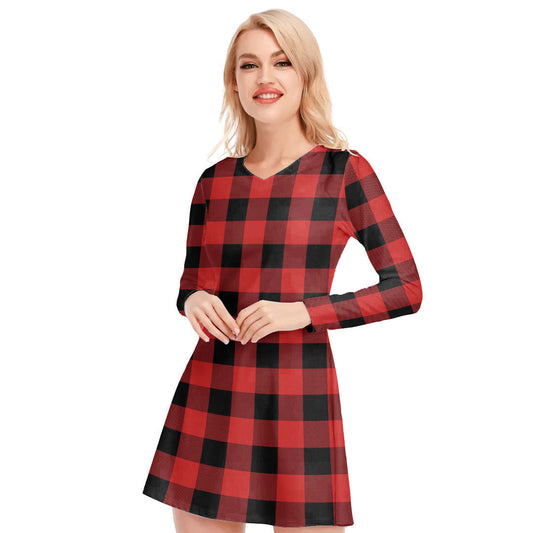 Rob Roy MacGregor Modern Tartan Plaid V-neck Long Sleeve Dress