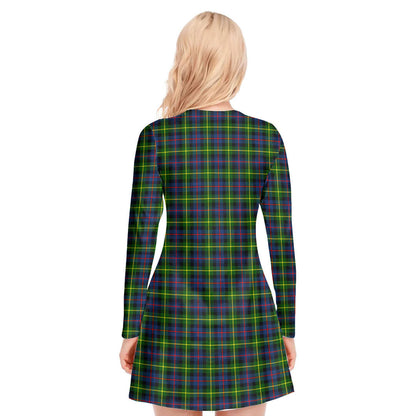 Farquharson Modern Tartan Crest V-neck Long Sleeve Dress