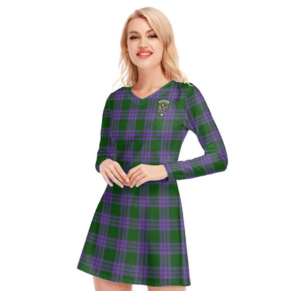 Elphinstone Tartan Crest V-neck Long Sleeve Dress