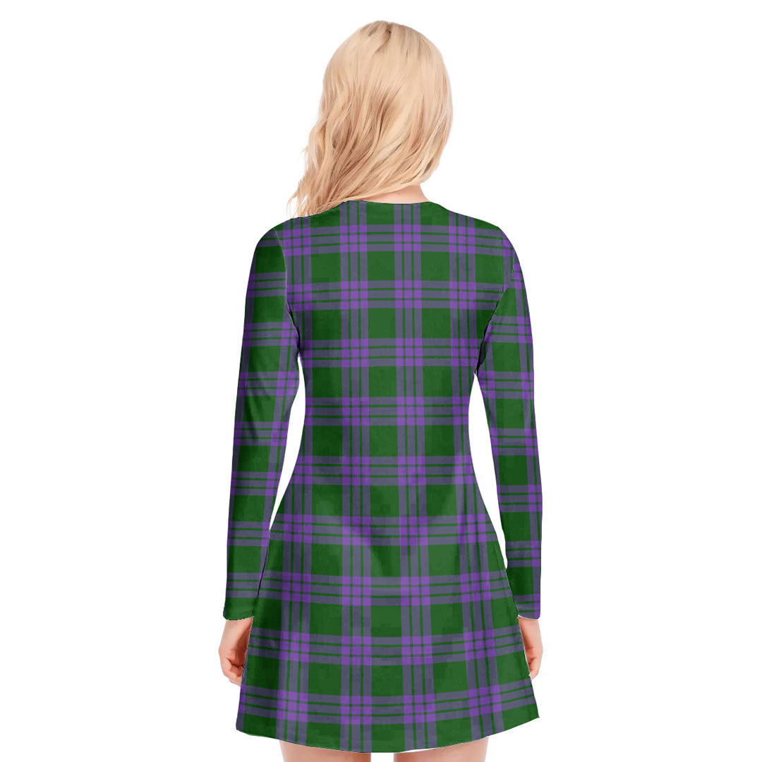 Elphinstone Tartan Crest V-neck Long Sleeve Dress